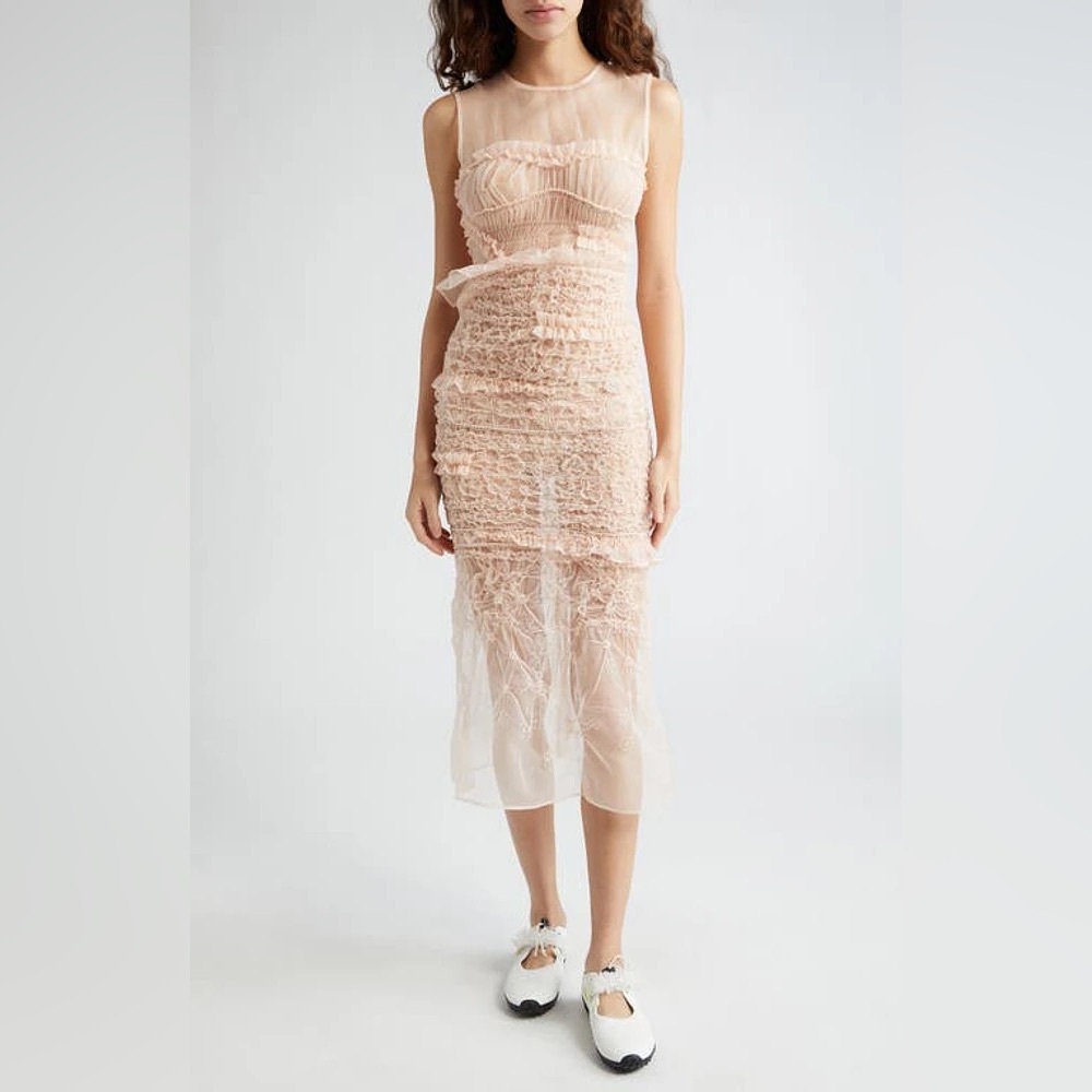 Cecilie Bahnsen Sheer Pink Midi Dress